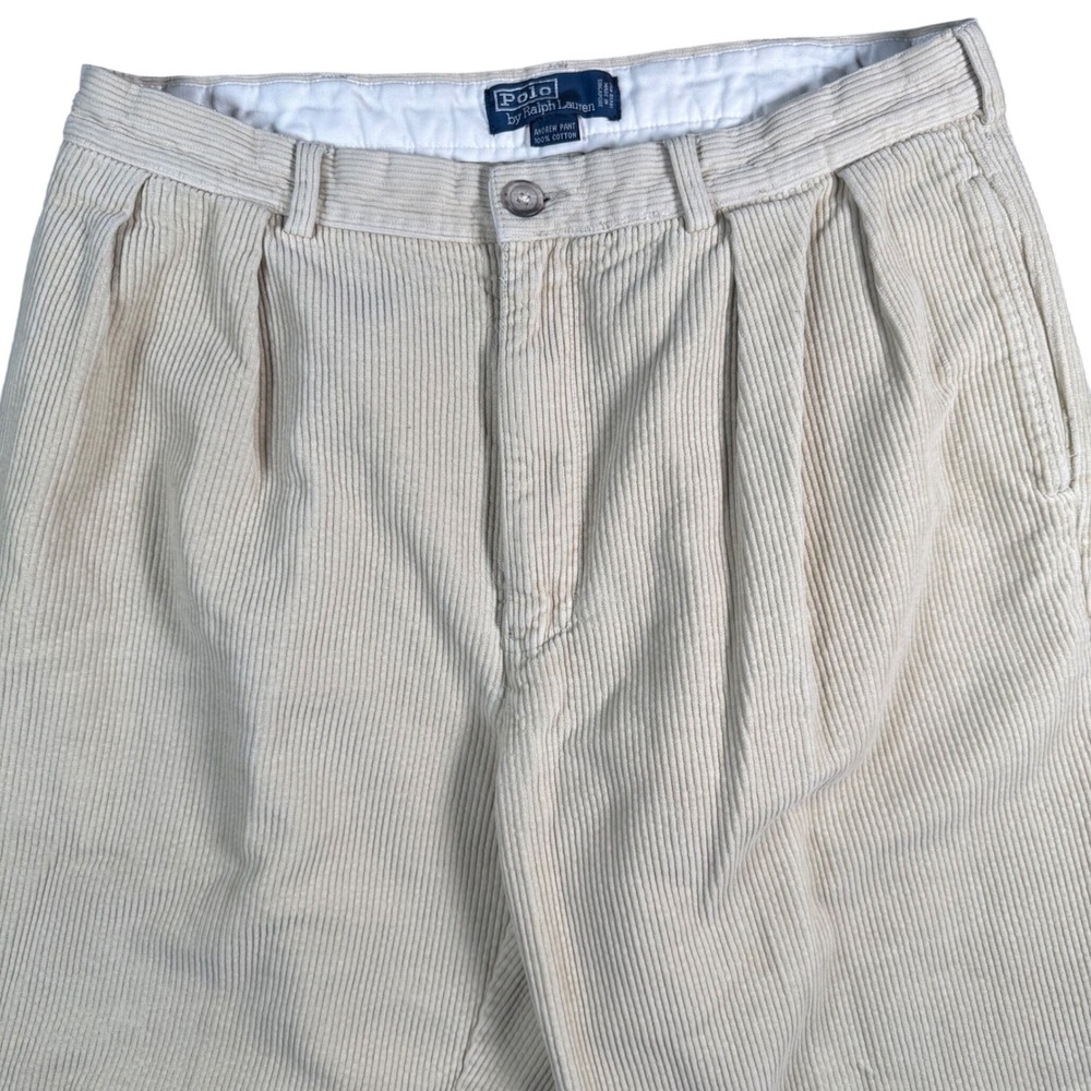 Polo Ralph Lauren Andrew Pant Mens 36 Cream Corduroy Vintage Pleated Thick